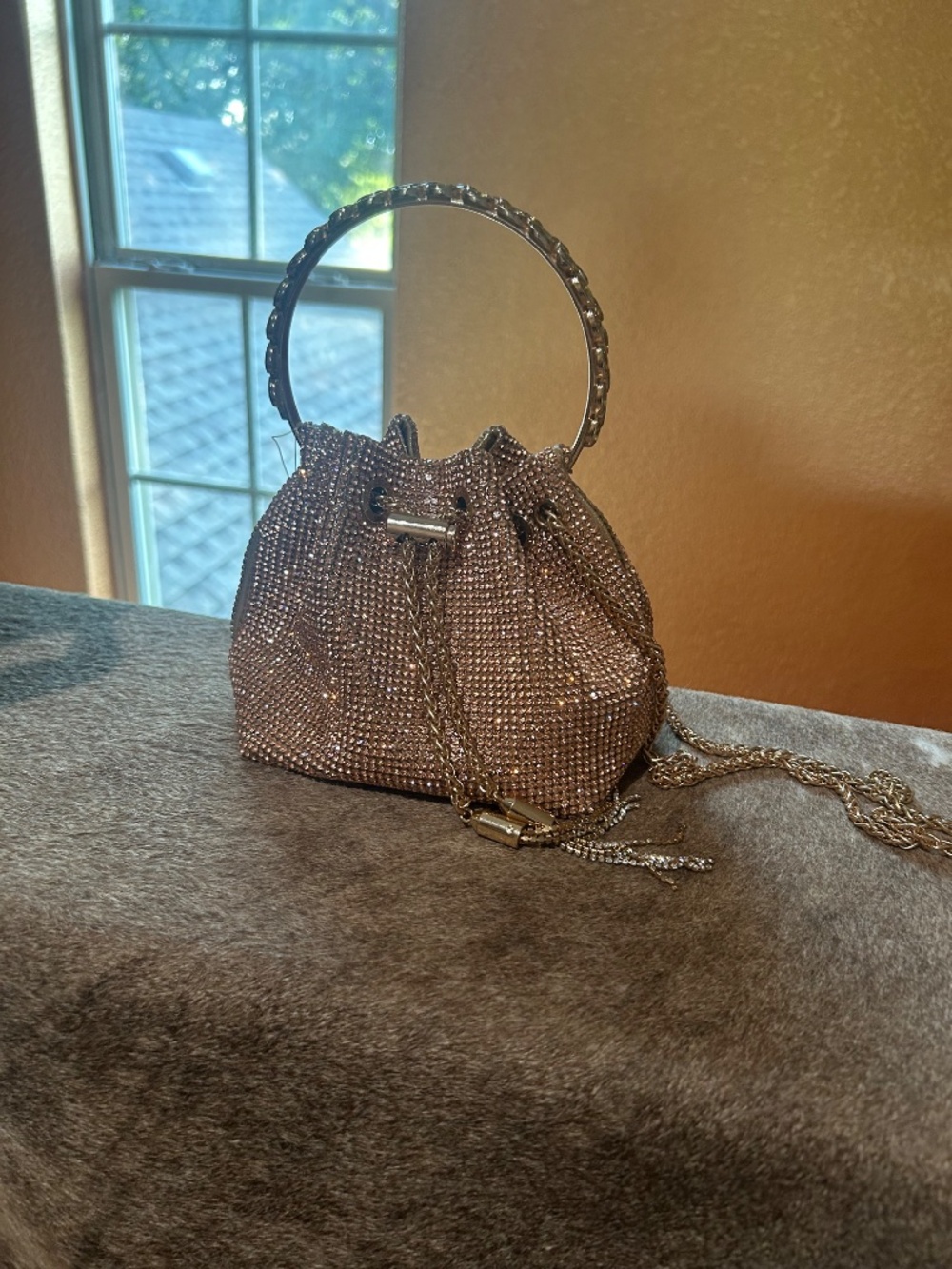 Rose gold rhinestone purse bag